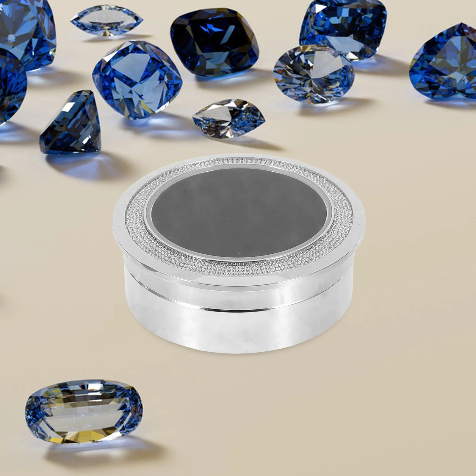 

Diamond Display Box Round Metal Gemstone Case 360° Transparent Lid For Loose Gems Storage Present Packaging Silver