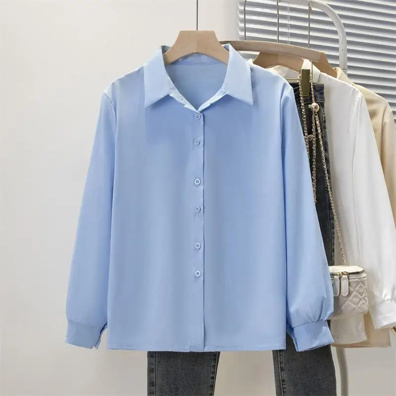 Spring Autumn Chiffon Shirt Women Shirts Fashion Female Long Sleeve Loose Solid Casual Blouse Tops Office Lady Shirts S-4XL