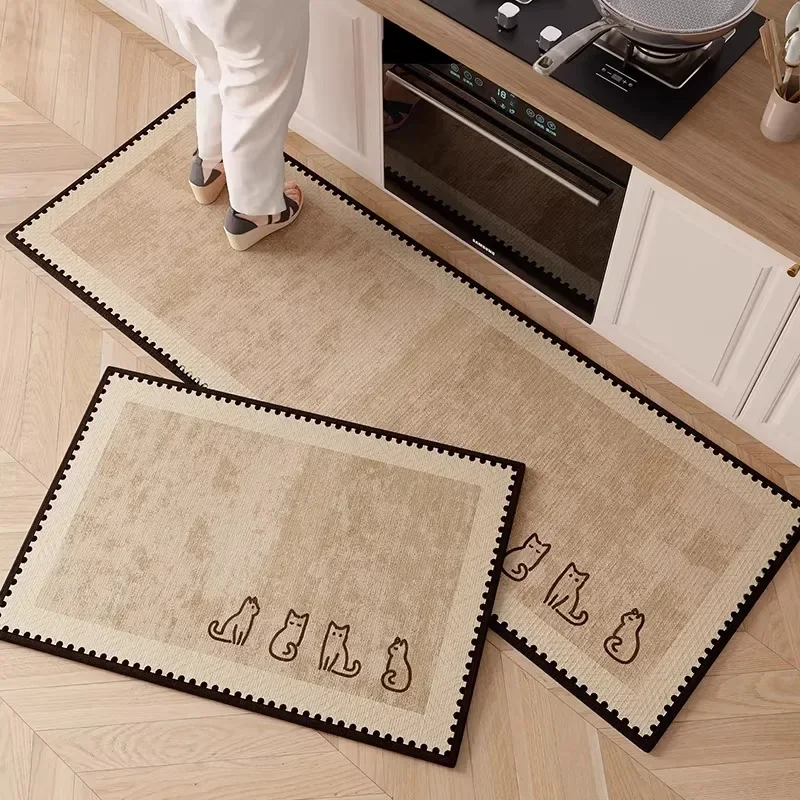 Kitchen Rug Waterproof and Anti-slip Carpet Minimalist Style Home Decor PVC Leather Stain-resistant Floor Mat Alfombra De Cocina