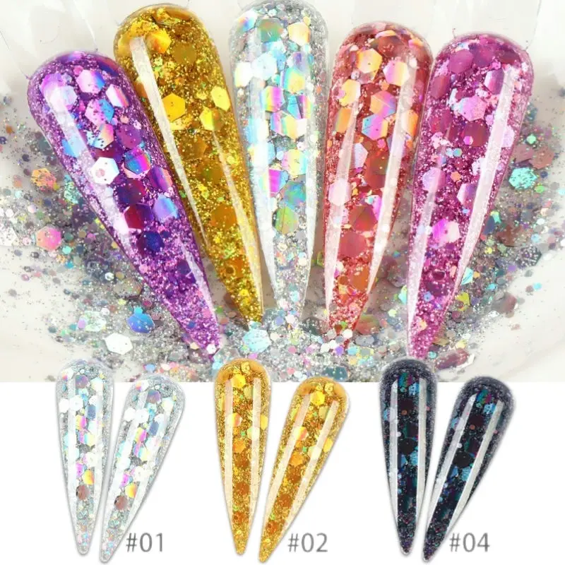 50G Sequins Holographic Black Shiny Ultrathin Nail Glitter Mix Hexagon Bulk DIY Decoration for Gel Nail Supplies Pretty Designs