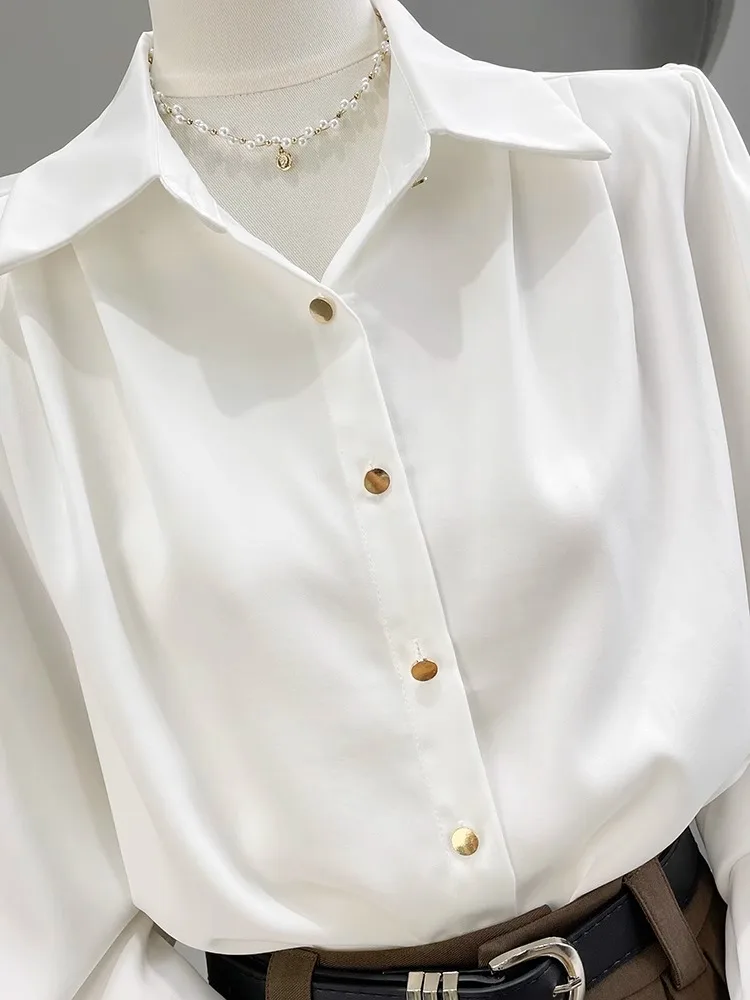 White Long Sve Women's irt Profional Commute Spring New Design Sensation Small ence High End Feeling Top Women