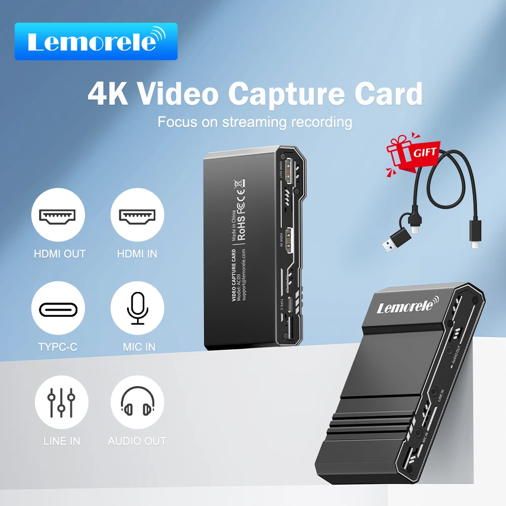 

Lemorele 4K 60HZ Video Capture Card HDMI Loop Out No Latency USB 3.0 Video Grabber for PS5 /Switch/Game Recording/Live Streaming