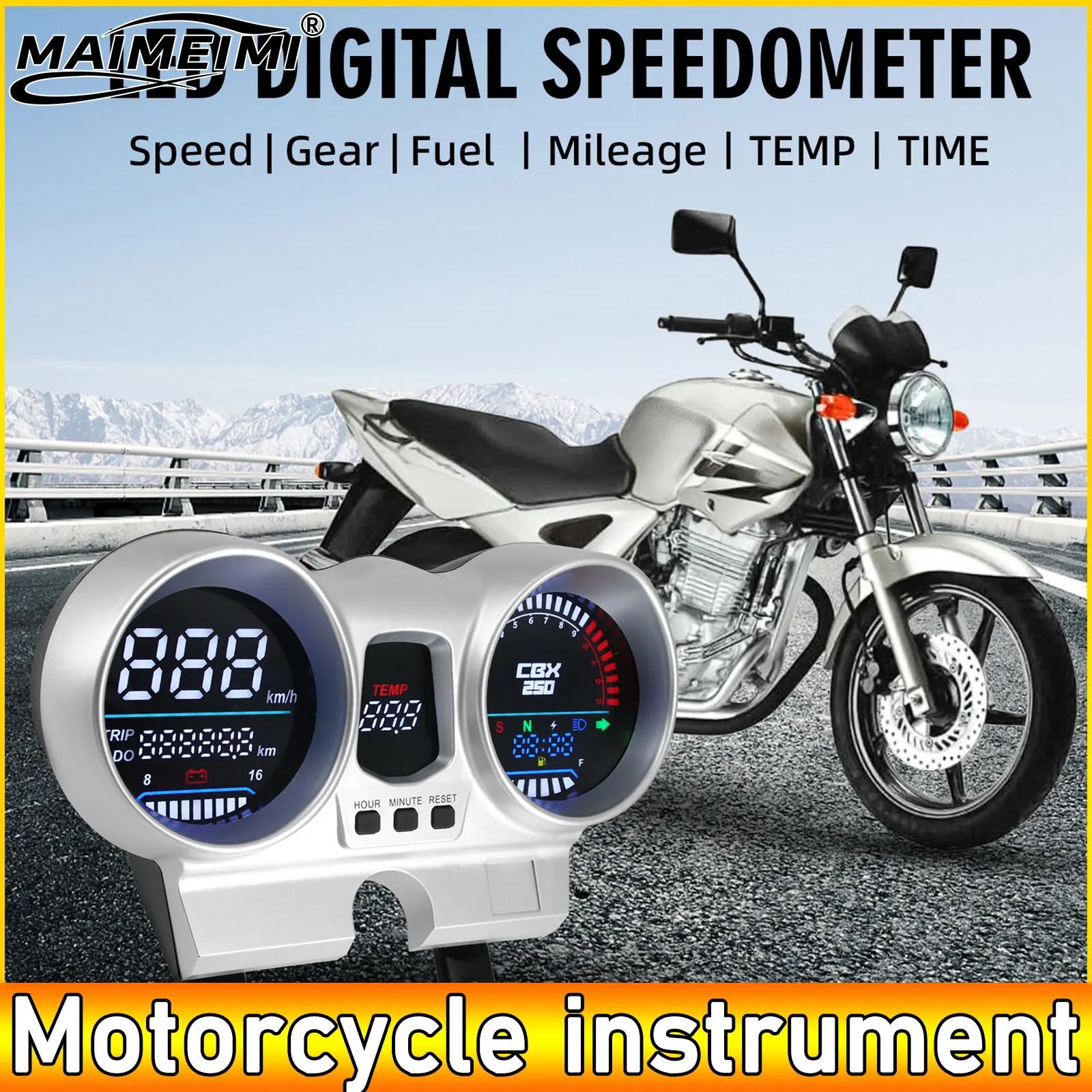 

AD Universal Motorcycle Speedometer Tachometer Fuel Gauge for Honda CBX250 CBF250, Digital LCD Display