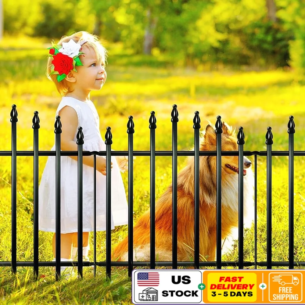 

Metal Garden Fence 10ft Rustproof Animal Barrier Decorative Iron Fencing 5 Panels 26in Height Easy Install Pet Yard Protection