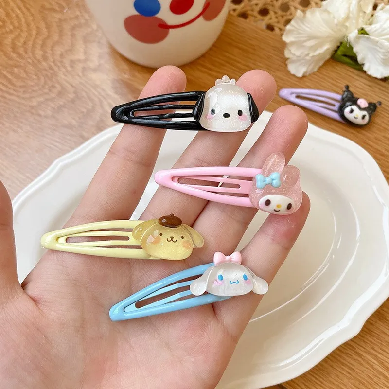 

5pcs Sanrio Cartoon Transparent Hairpin for Girls Anime Cinnamoroll Hello Kitty Cute Glitter Hair Clip Women Fashion Accessories