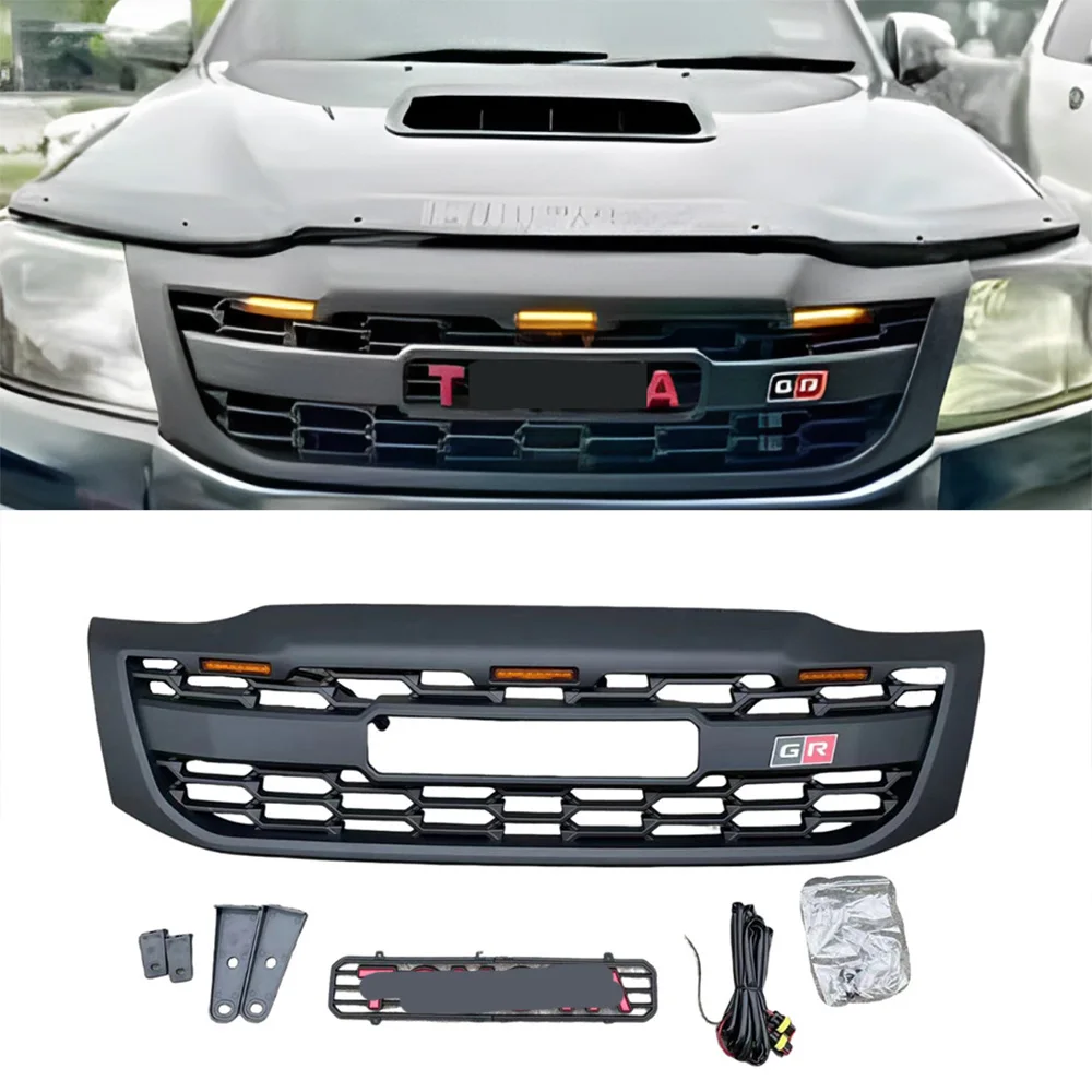 Rejilla delantera modificada para Toyota Hilux Vigo 2012 2013 2014 cubierta de malla negra pastilla 4X4 ﻿