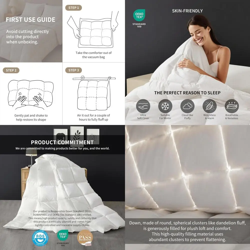 

California King All-Season White Cotton Duvet Insert, 104x96, Plush Hotel-Style Comforter with Corner Tabs