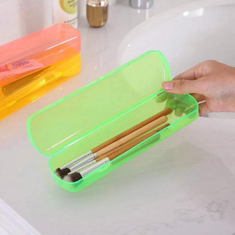 Organizador portátil de viaje para cepillos de dientes, contenedor de almacenamiento de pasta de dientes, caja de plástico de Color caramelo, accesorios de baño