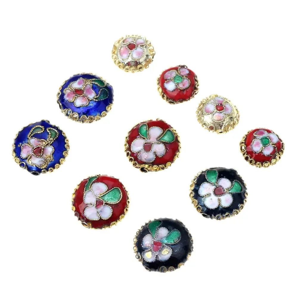 3-6 Pcs/Lot Of Round Enamel Handmade Flower Cloisonne Beads DIY Copper Interval Decorative Jewelry In Various Shapes