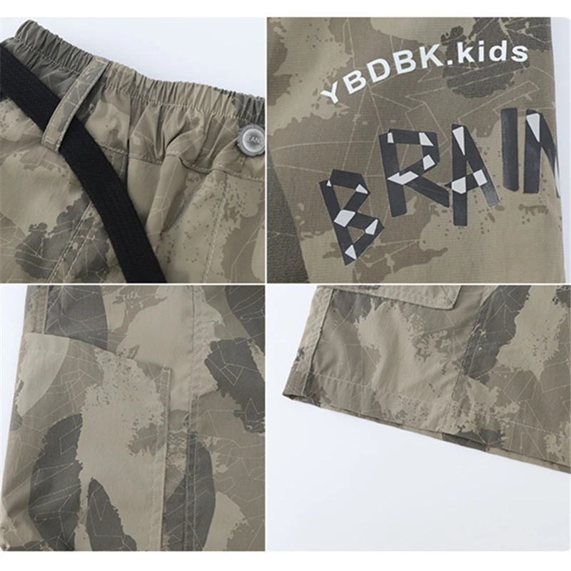أطفال بوي الصيف U2 K السراويل البضائع المموهة Y2K الأطفال عادية الرباط كامو السراويل السراويل مع جيب سن 5 7 9 11 13 14 Y #6