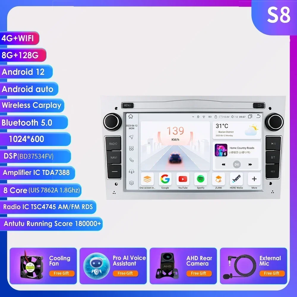 2 Din Android 12 Stereo Autoradio Multimedia Speler Gps Navi Voor Opel Corsa C Signum Vivaro Astra H Corsa D Zafira Tigra Twintop - afbeelding 1