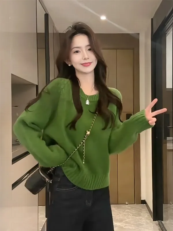 

2026 New Gentle Lazy Sle round Ne Knitted Sweater Women Slimming Small Size Top Faionable Soft Long Sve Casual irt