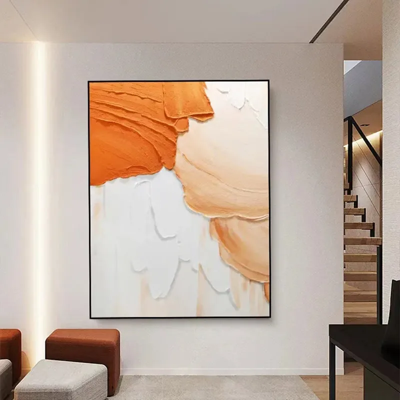 Abstract Hand Drawn Effect Decorative Painting Orange Border Mural Can Be Hung on Murals, Modern Line Aesthetics Poster Home Dec