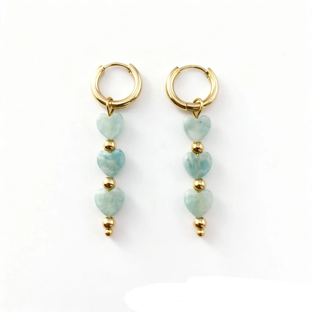 316L Edelstahl Creolen für Damen 2026 Natürlicher Jaspis Herz Mond Stern Anhänger Ohrringe Böhmischer Schmuck – Detail 8