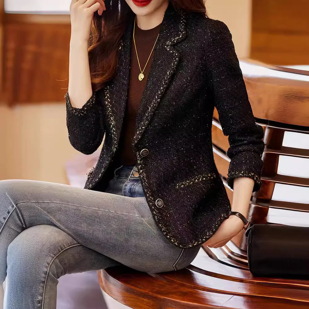 Autumn Winter Ladies Casual Blazer Women Black Green Beige Plaid Jacket Female Long Sleeve Single Breasted Slim Coat