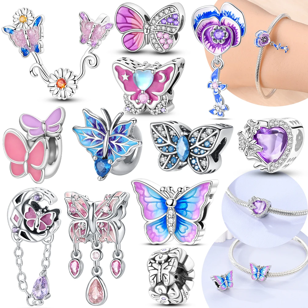 Butterfly Daisy Heart Moon Dangle Original Charms Silver Plated Beads Fit Bracelets Bag Keychain Charms Diy Women Gift Accessory
