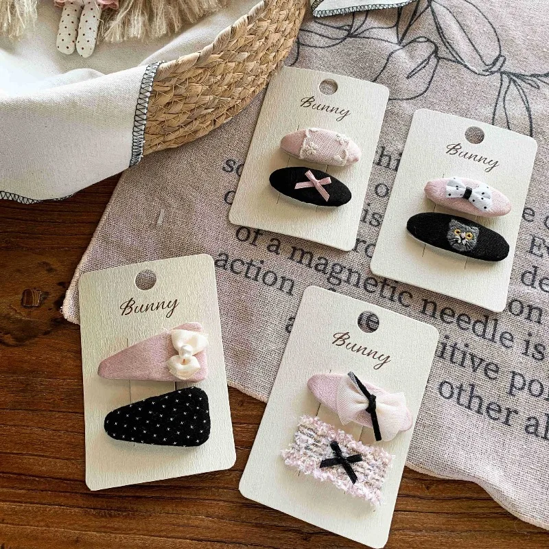 أطفال مقاطع الشعر لطيف خمر نمط دبابيس الشعر مع الدانتيل Bowknot القط أنماط الفتيات الحلو إكسسوارات الشعر للأطفال الصغار F1036