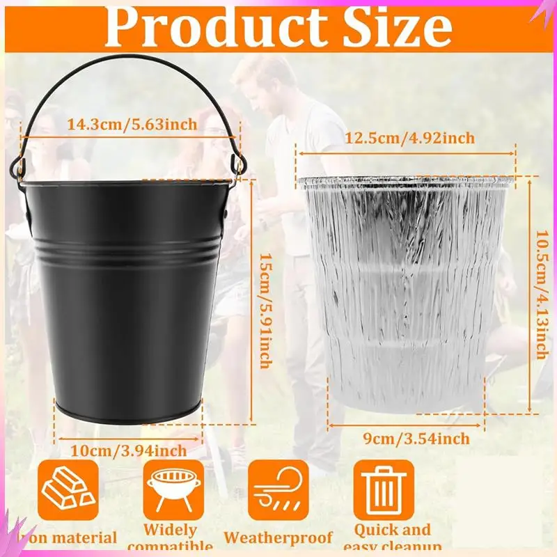 B50C 그릴 버킷 (그리스 트레거용) - 15개의 주석 라이너 포함 녹 방지 철 합금 드립 그리스 캔 주석 라이너