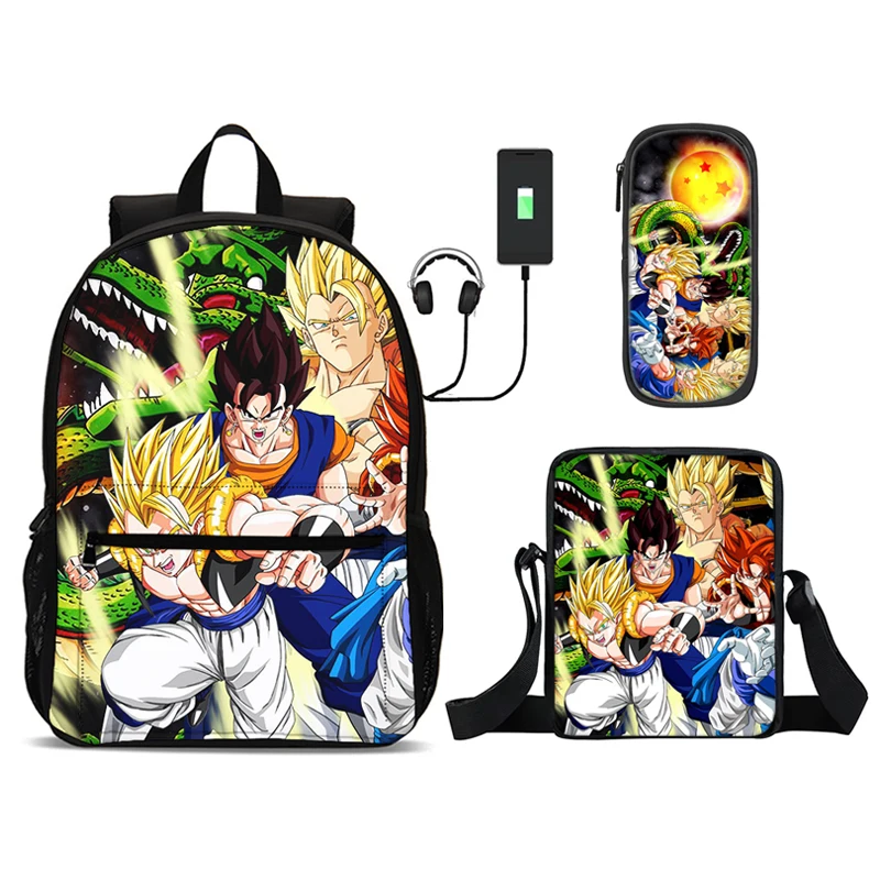 Dragon Ball Goku Rucksack 3 Pcs Set Child School Backpack with Shoulder Bag Pencil Bag Bags for Boys Girls Best Gift Knapsack