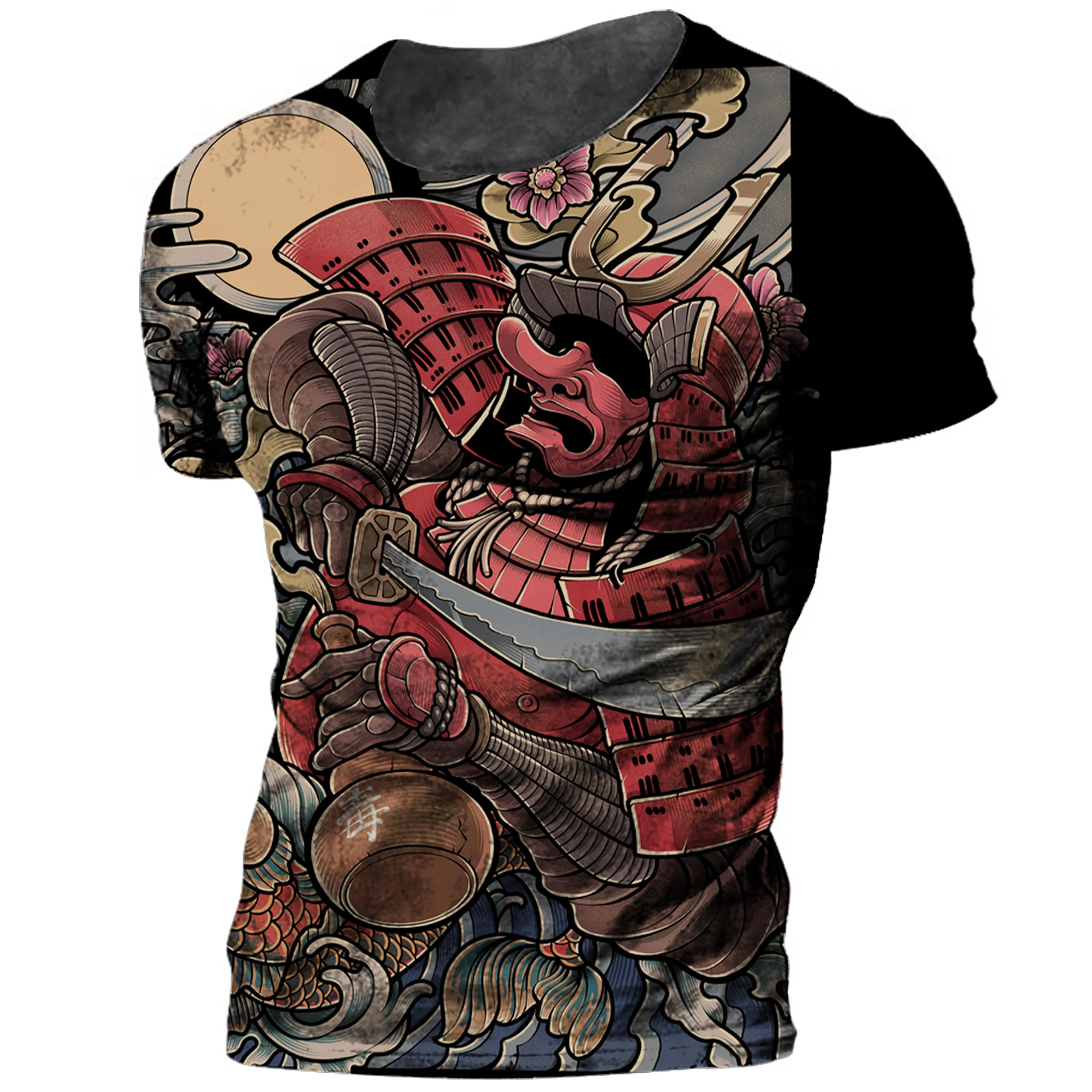 Japan Samurai Print Men\'s T Shirt Summer O-neck Oversized Tees Casual Short Sleeved Pullover Tops 2022 New Punk Cool Streetwear