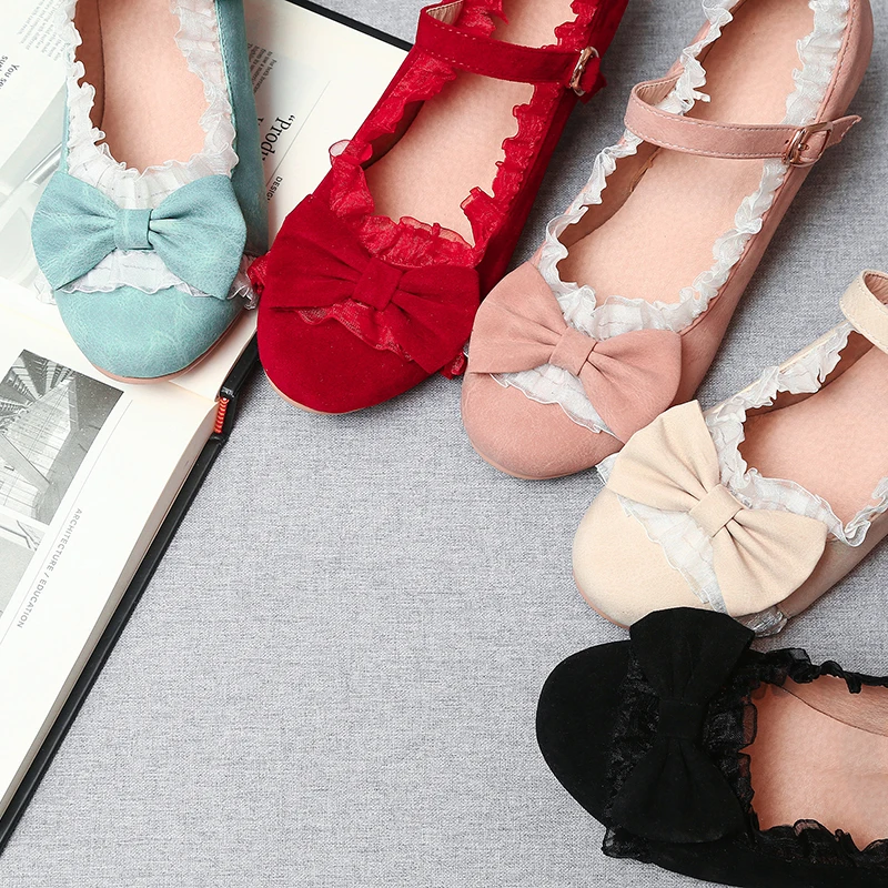 Matting Frosted Leather Classic Lolita Shoes Sweet Lace Edge Buckle Strap Spike Heel Pumps Fashion Party Princess Cosplay