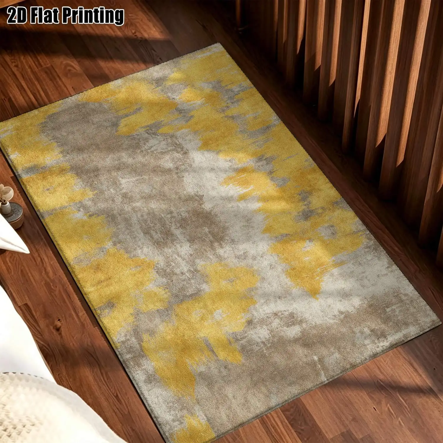1Pc 2D Printed Carpet: Yellow-Grey Abstract Art, Nordic/Instagram/Minimalist/Retro Style, Home Decor Rug, Multi-Size, Machine Washable, for Living Room, Bedroom, Dining Room, Entryway, Study