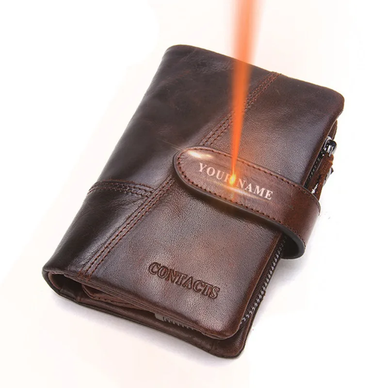 British Style Top Layer Cowhide Trifold Cowhide Men's Wallet Activity Zipper Buckle Splice Handbag Coin Purse Holder Men Wallets