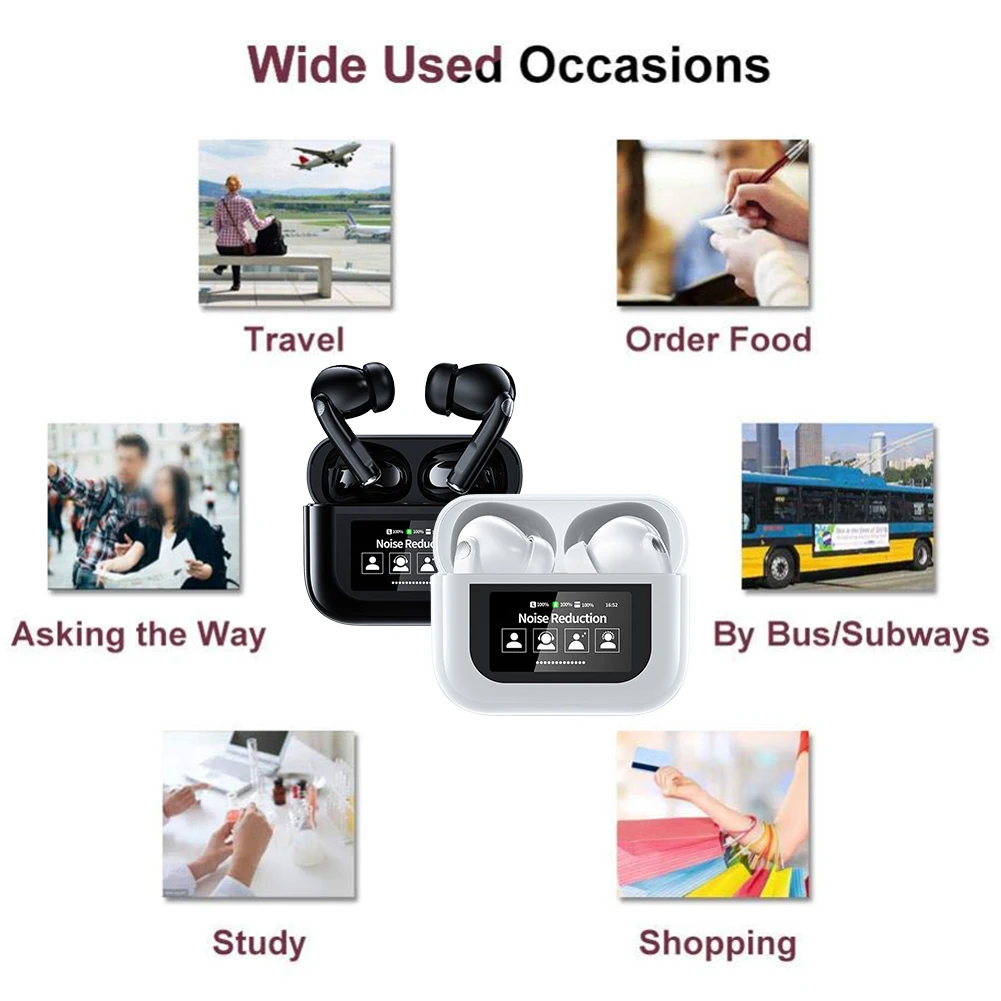 

Wireless BT 5.4 Translation Earphones Smart Touch Screen Housing 144 Languages Translator Headset for Sports Business Travel