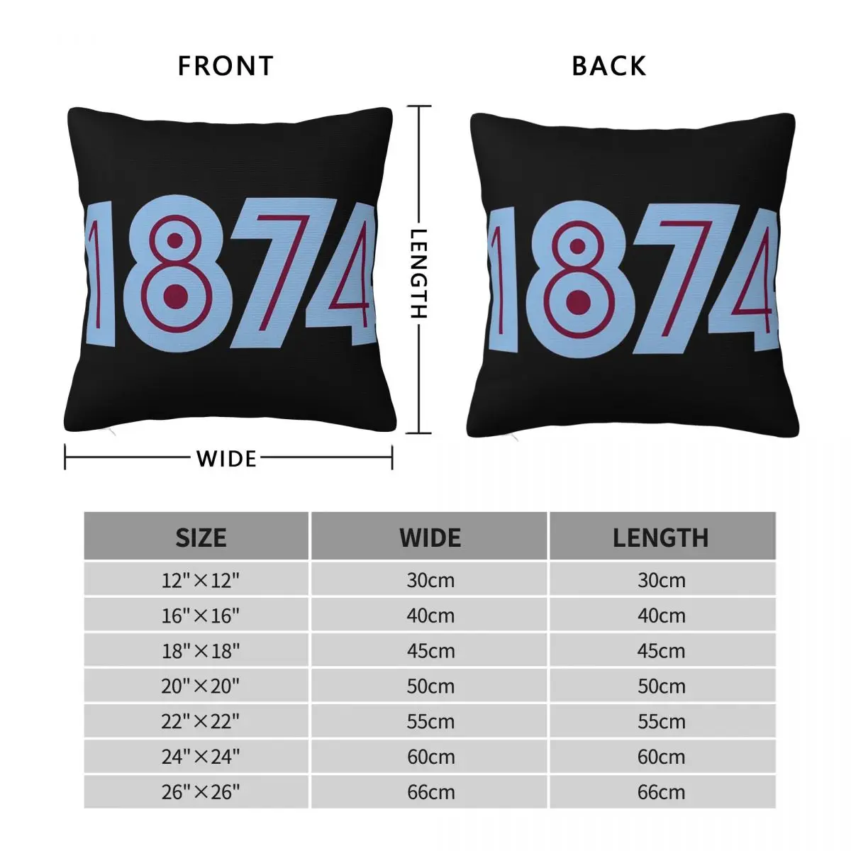 Aston Villa 1874 Square Pillowcase Pillow Cover Polyester Cushion Decor Comfort Throw Pillow for Home Bedroom