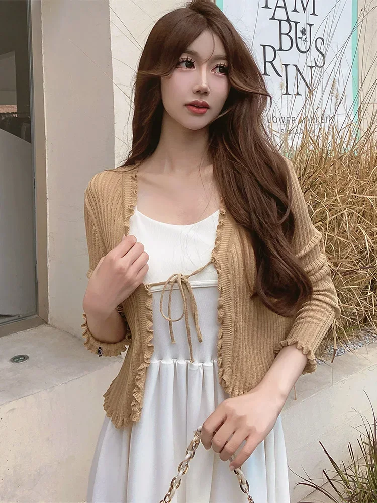  Sunscreen Shirt Hollwed Out Knitted Cardigan V Neck Crochet Summer Female Trend Women Top New 2023 DM1BZK002