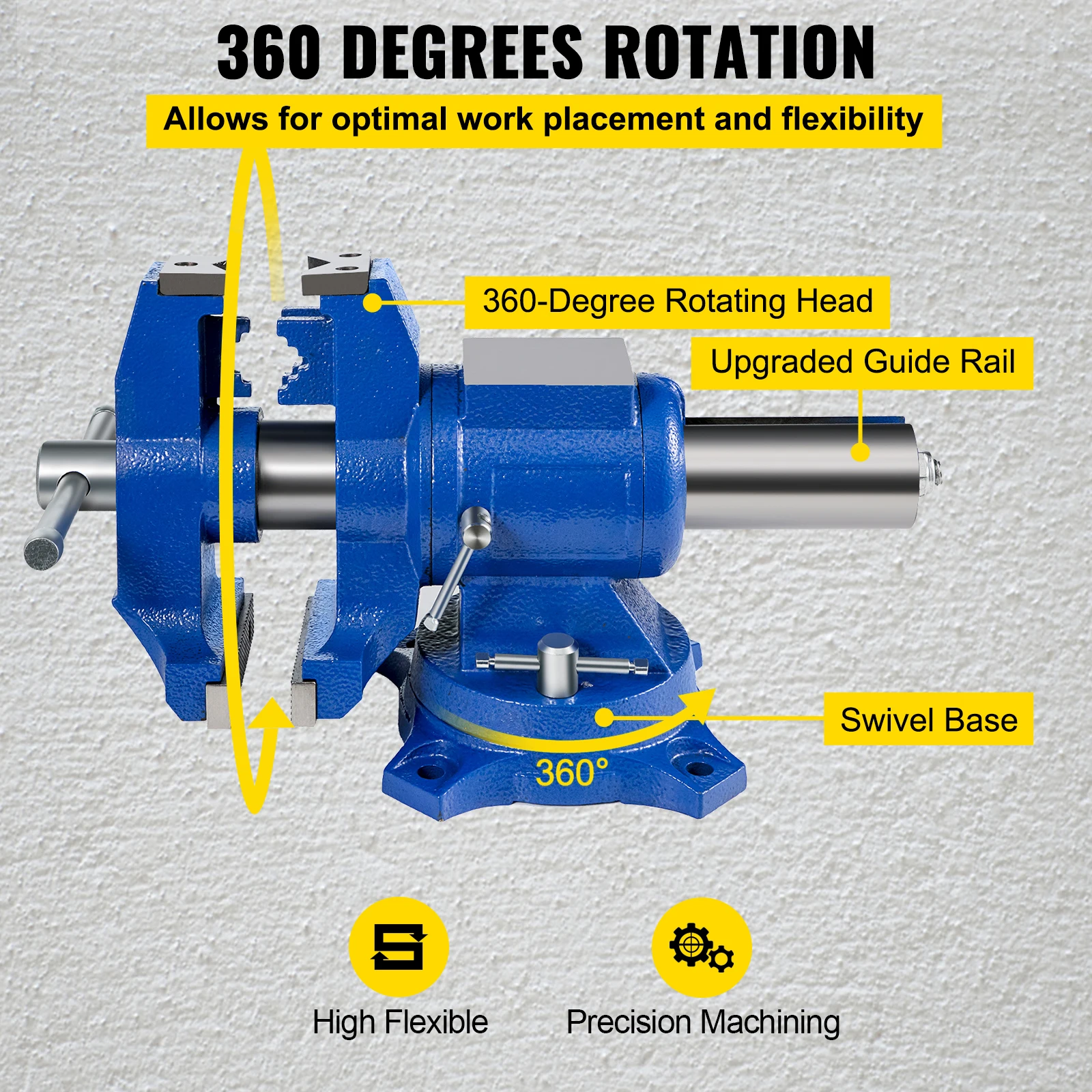 Imagem -05 - Vevor-heavy Duty Bench Vise com Duplo Giratório Cabeça Giratória de Torno Corpo 360 ° 30kn Clamping Force para Equipamento de Fixação Pol