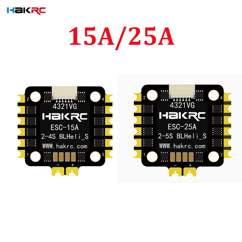 HAKRC BLHELI_S Mini 15A/25A 4in1 Brushless ESC SILABS EFM8BB21F16G 2-4S support Dshot600 Oneshot 20x20mm for RC FPV Racing Drone