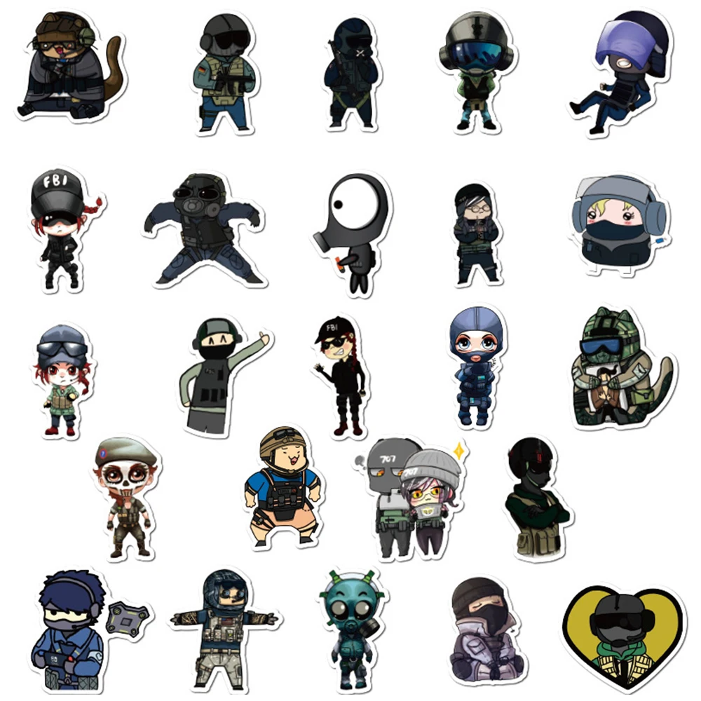 49PCS/Pack FPS Games Tom Clancy\'s Rainbow Six Siege Stickers For Computer Laptop Car Trunk Bike Waterproof Sticker Decal Kid To