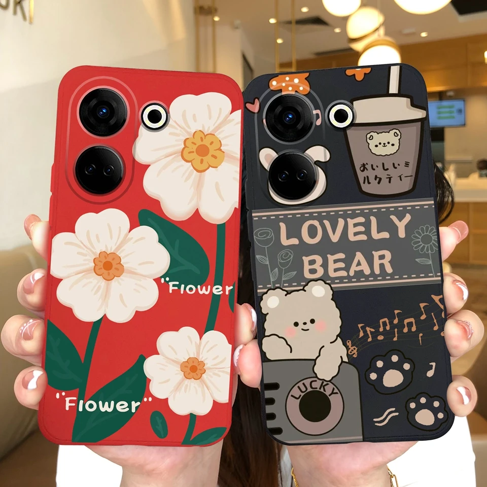 For Tecno Camon 20 20 Pro 20 Premier Case Cute Girl Bear Matte Silicone Protective For Tecno Camon20 20Pro 20Premier Funda Shell