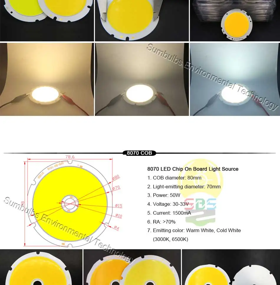 Sumbulbs Runde LED-COB-Lichtquelle, Lampe, 3 W–200 W, kreisförmiger Chip, an Bord für Scheinwerfer, Downlights, Flutlicht, DIY-LEDs – Detail 10