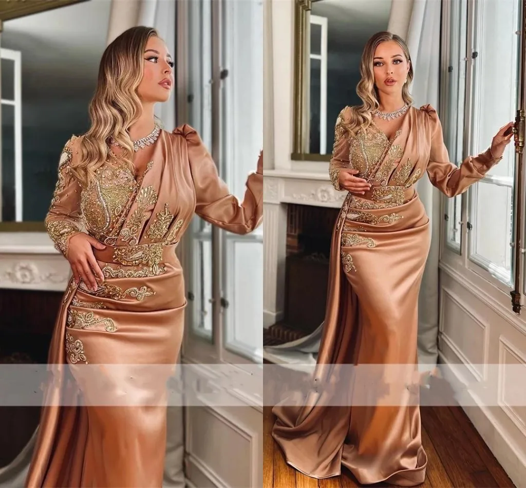 Robe de Soirée de Forme Sirène pour Femme, Tenue Champagne, à Manches sulf, Style Citroperle, Musulman, Arabe, Grande Taille, Bal de Promo, Quelle que soit la Collection 123