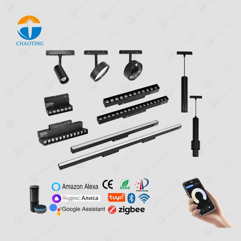 Low Voltage 48V Magnet LED Track Light System CCT Adjustable Tunable White APP Dimmable LED Smart Magnetic Track Lights