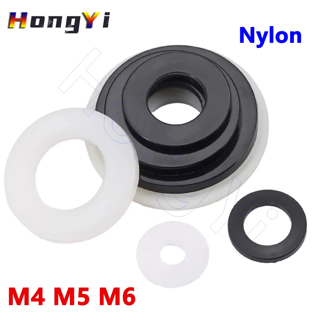 Inner Dia 4 5 6mm White Black Plastic Nylon Flat Washer Plane Spacer Insulation Gasket Ring Thickness 0.5 0.8 1 1.5 2mm