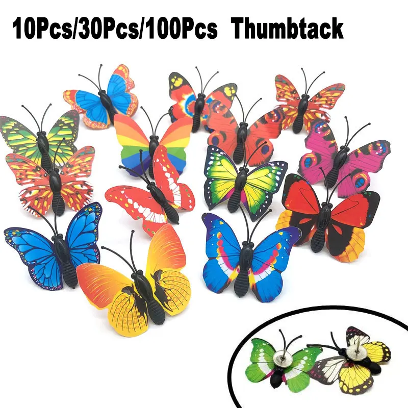 10Pcs/30Pcs/100Pcs Set Color Butterfly Thumbtack Push Pins Office School Wall Map Photos Paper Bulletin Board Thumb Tack Pushpin