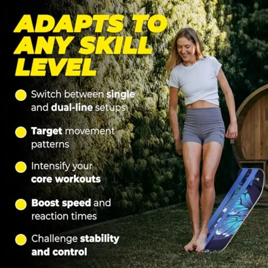 GIBBON SlackBoard Plus Stand 2in1 Slackline Balance Board للبالغين معدات تمارين الصالة الرياضية المنزلية للمكتب الدائم ممارسة اليوغا