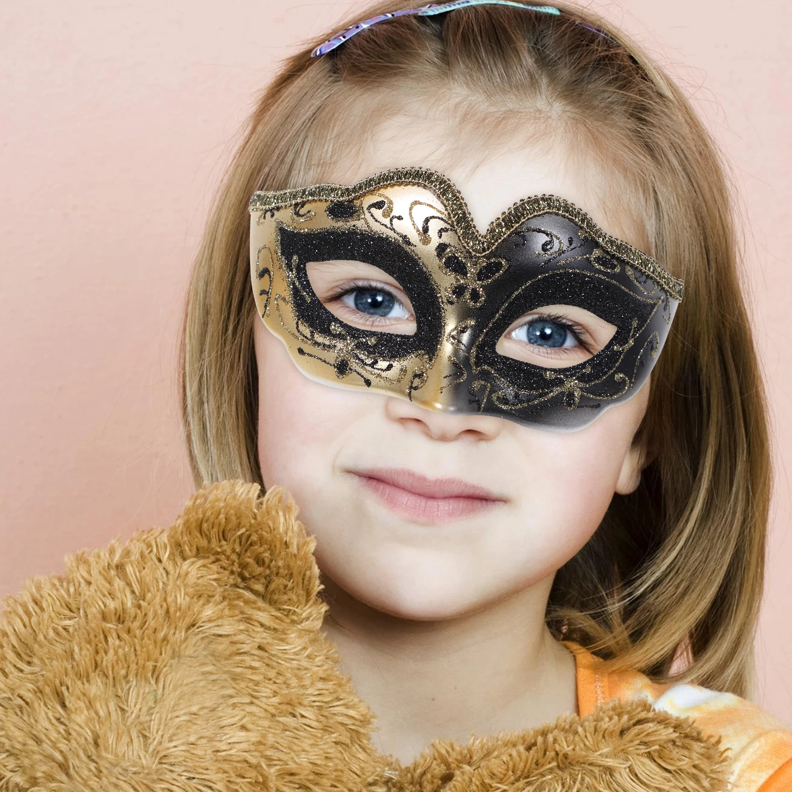 

Halloween Half Face Festival Gold Powder Design Comfortable Durable Plastic Masquerade Cosplay Decorative Carnival