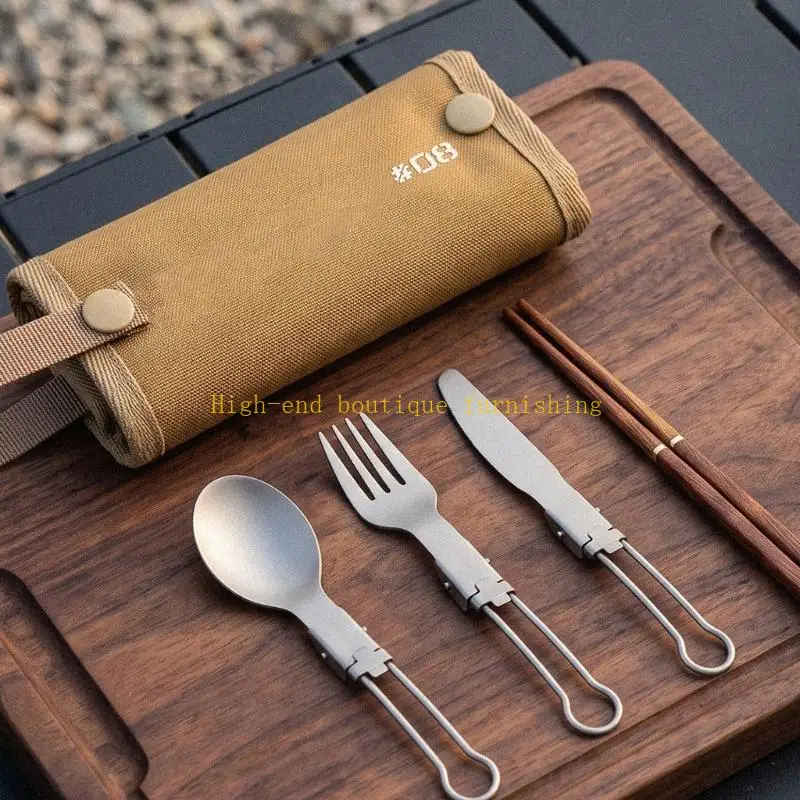 L9NB Travel Meal Cutlery Set with Spoon Fork Chopsticks, Soft Storage Case and Flatware Carry Format for Camp and Lunch Use