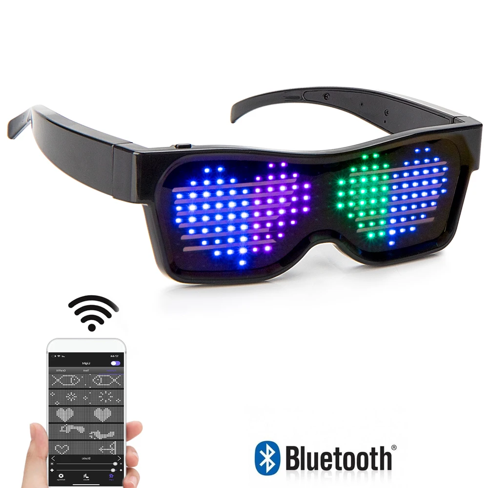 

Bluetooth APP Control Animation Quick Flash Led Party Glasses USB Charge DJ Luminous Glasses Christmas Concert Light Toys Gift