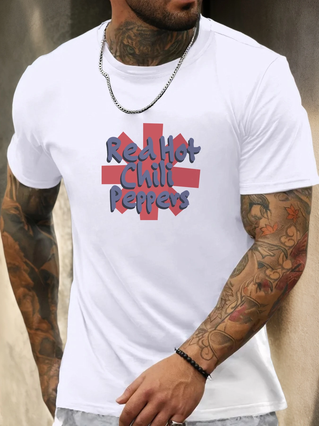 Men's Short Sleeve T-Shirt Red Hot Chili Peppers 100% Cotton Pattern Printed Summer round Neck Breathable Casual Cool Tee