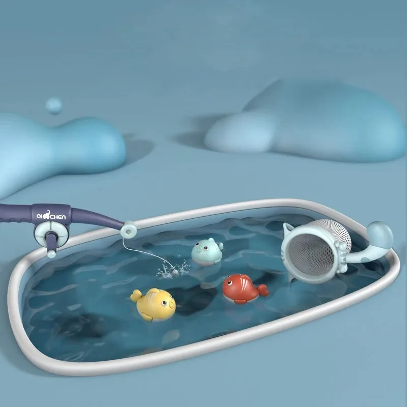 مجموعة من 5 قطع من ألعاب الصيد المغناطيسية، مجموعة ألعاب لعب مائية حمام الطفل مع شبكة، لعبة تعليمية تعليمية للأطفال الصغار