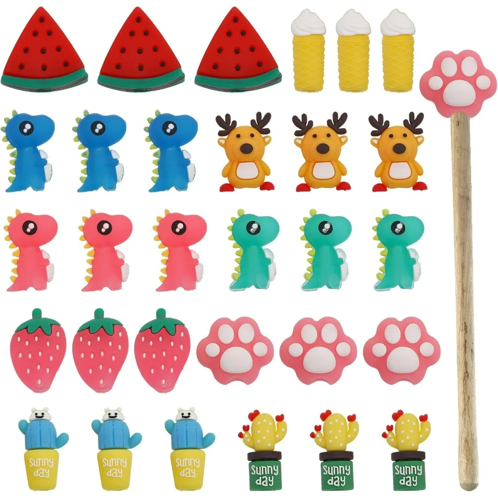 30Pcs 10Styles Knitting Needle Stoppers Knitting Needle Point Protectors Including Cactus Animal Fruit Shapes for Knitting