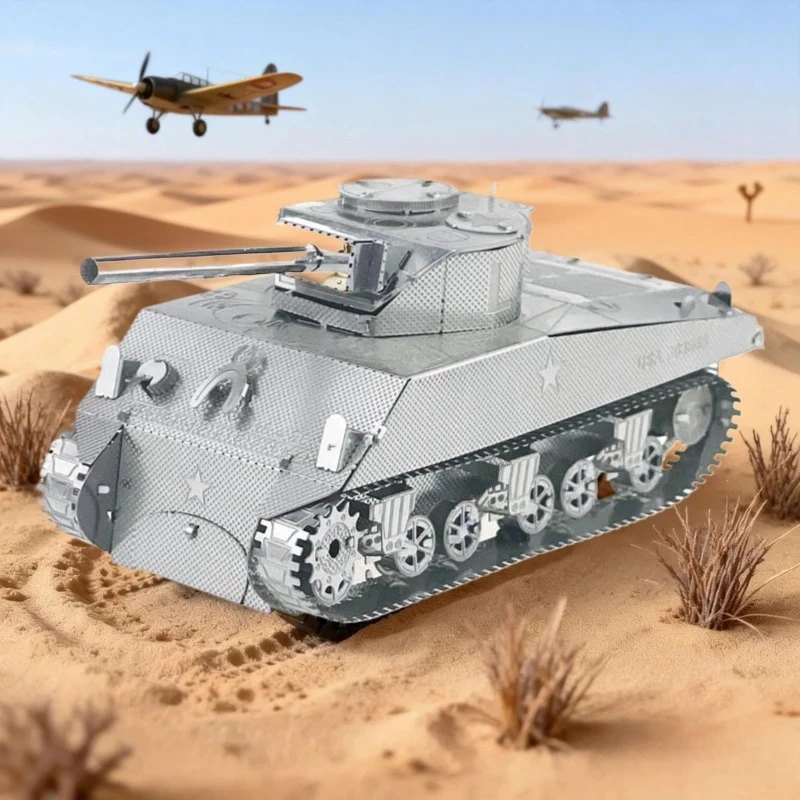 

HotSale Silver Sherman Tank 3D Metal Puzzle Full Stainless Steel No Glue DIY Assembly Model Kit Desktop Decor Gift for Hobbyists