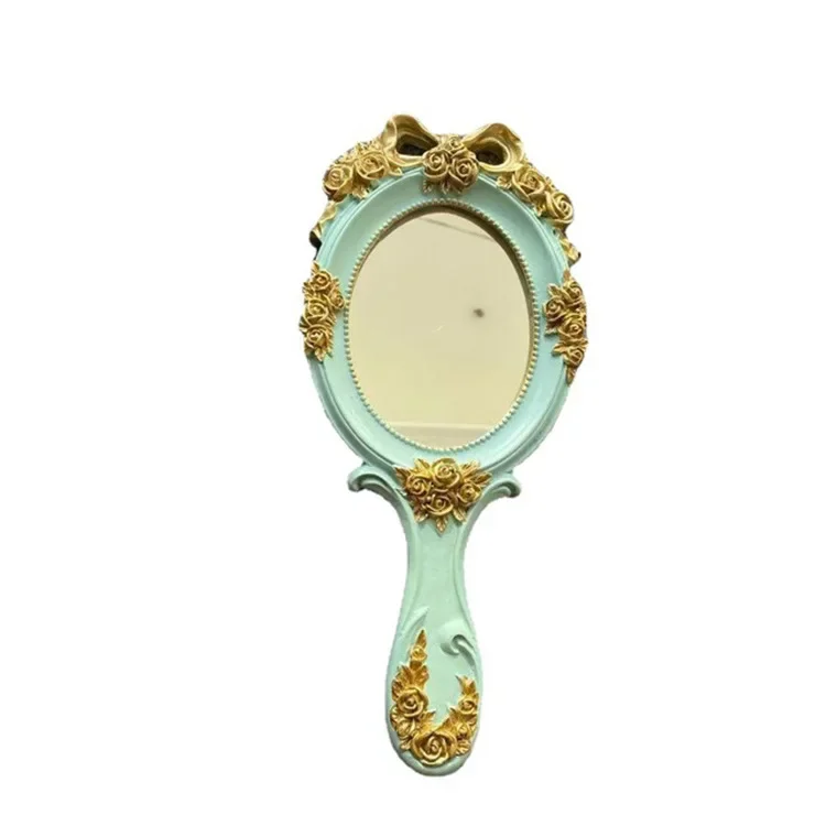 Miroir rétro européen avec poignée pour femme, miroir de maquillage portable, appareil photo de forme nar, miroirs dorés baroques antiques