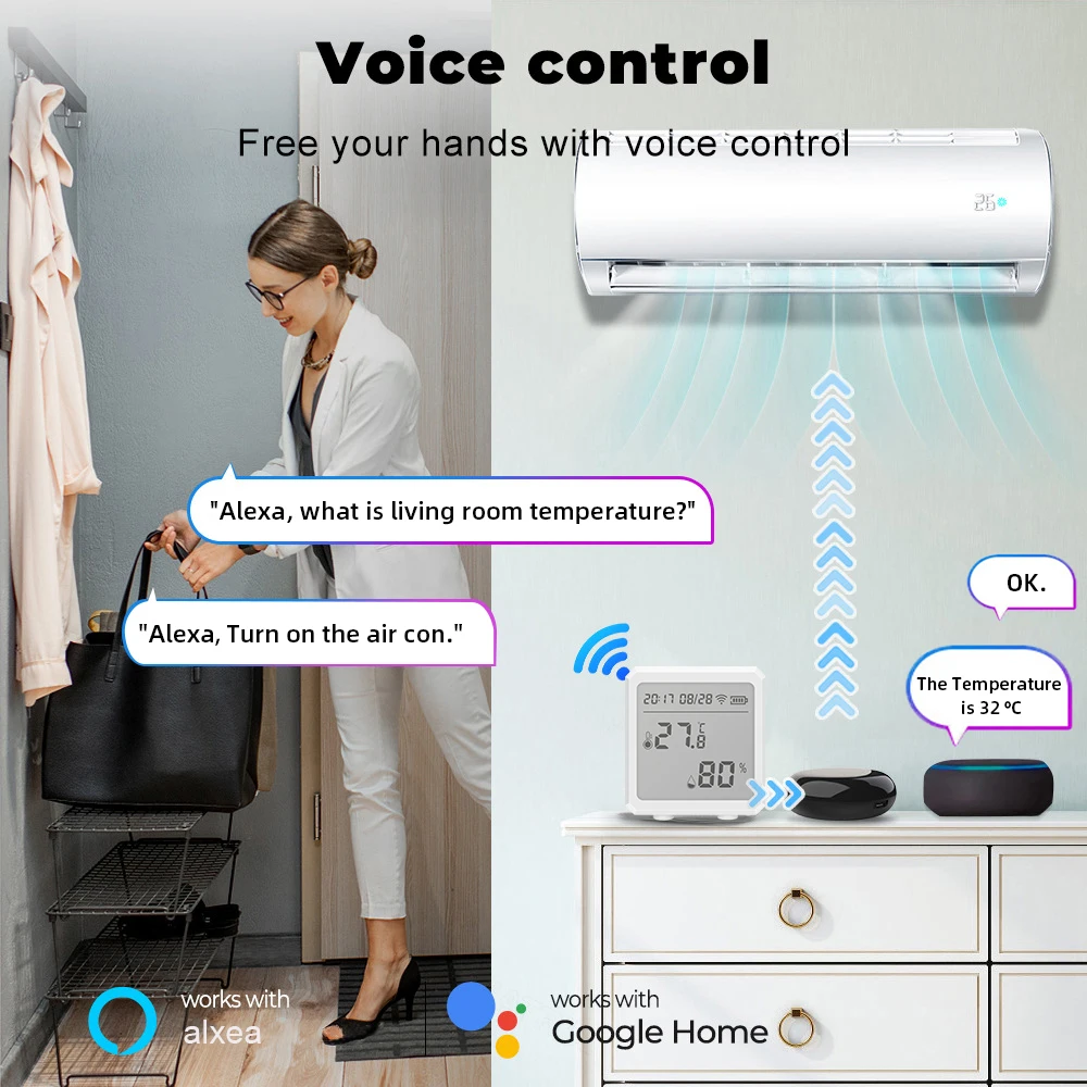 Tuya ZigBee Temperatur-und Feuchtigkeit sensor Smart Life Tuya Digital anzeige Wireless Thermometer Sensor Unterstützung Alexa Google