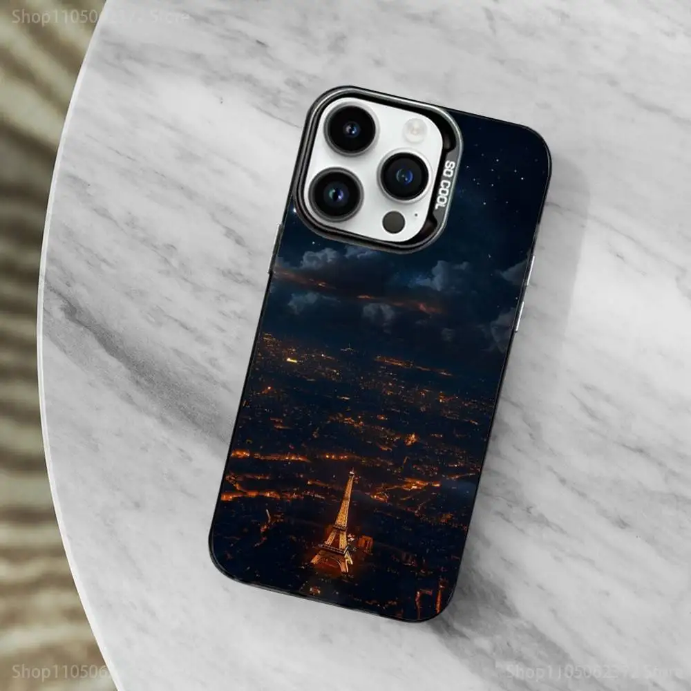 Custodia per telefono romantica Torre Eiffel di Parigi per iPhone 11,12,13,16,14,15, Mini,Pro,XS,MAX Cover antiurto nera opaca